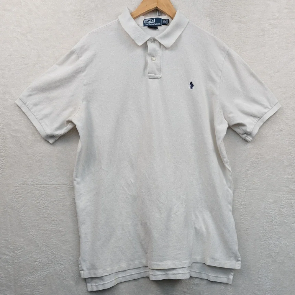 VTG Polo Ralph Lauren Polo Shirt Men XXL White Pique Pony Embroidered Preppy 90s